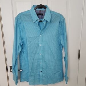 Men's Blue Check Long-Sleeve Dress Shirt
